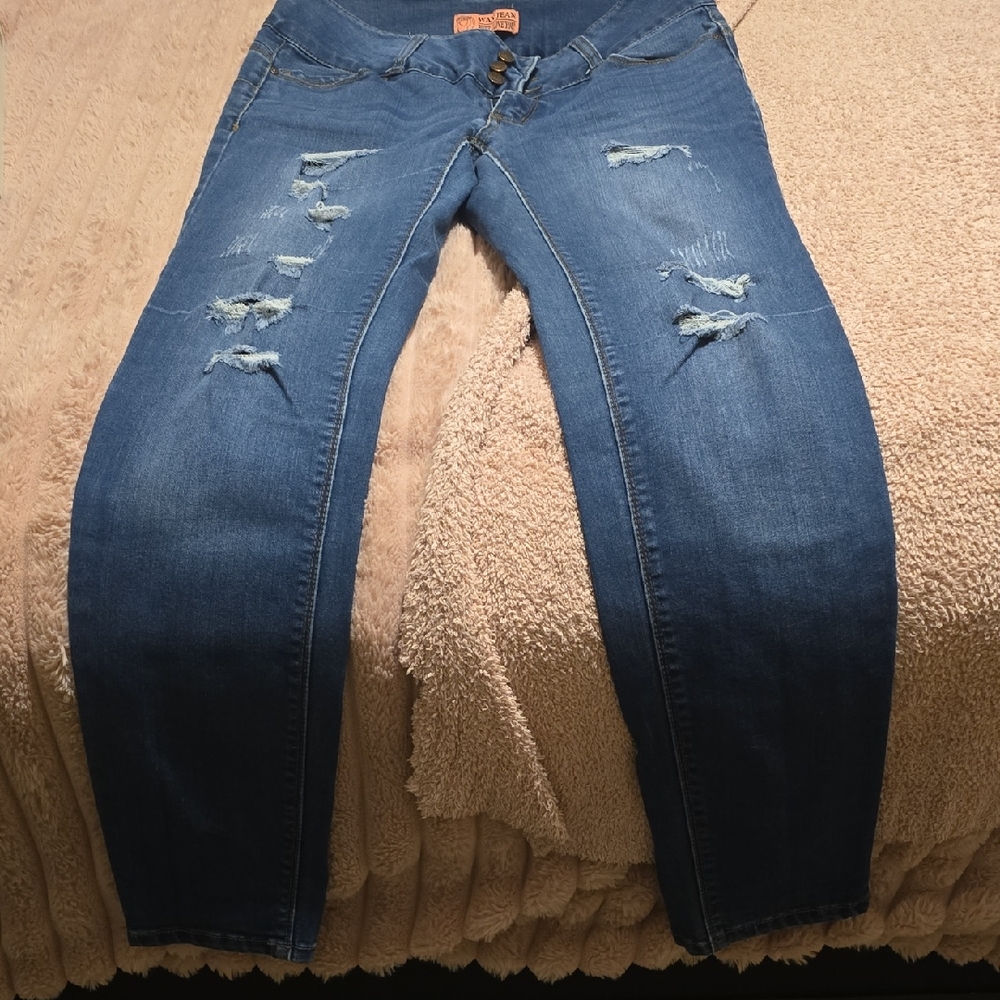 Wax Jean Women's Distressed Blue Skinny Jeans